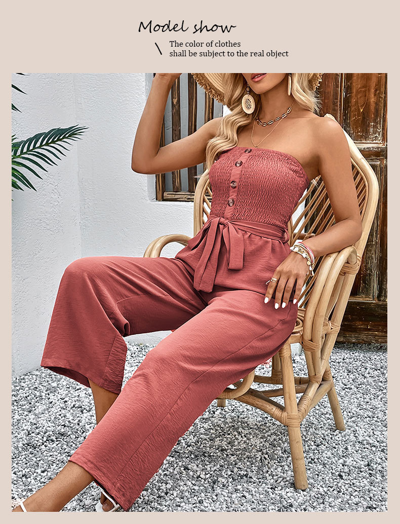 Women's Tube Top Leisure Commute Wide Leg Cropped Jumpsuit 2407190320540329400