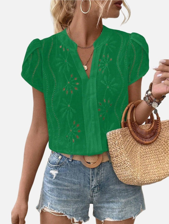 262bacb1-9a8c-44b8-a187-a3c0421ef5d1 Women's Solid Color Hollow Embroidered Top - Image 4