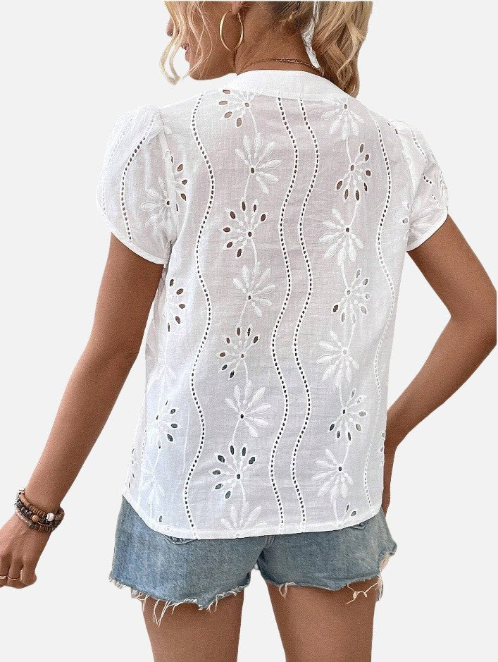 2a2aa66f-fde6-419b-b8b8-c2da1a553222 Women's Solid Color Hollow Embroidered Top - Image 7
