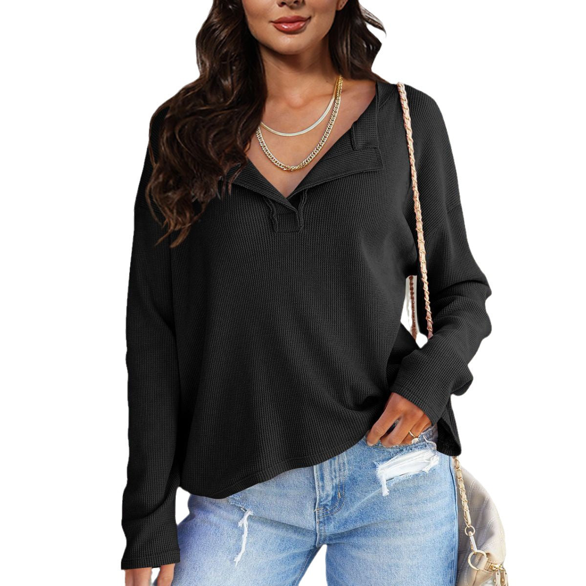 6a68a367-7cbc-4505-a394-75c43092ee3f Women's Fashionable Casual All-match V-neck Long-sleeved Top - Image 2