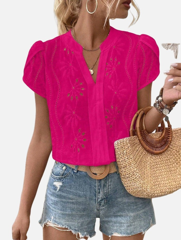 a3f45e2e-1f96-4d4a-b161-8dac82b29b87 Women's Solid Color Hollow Embroidered Top - Image 6