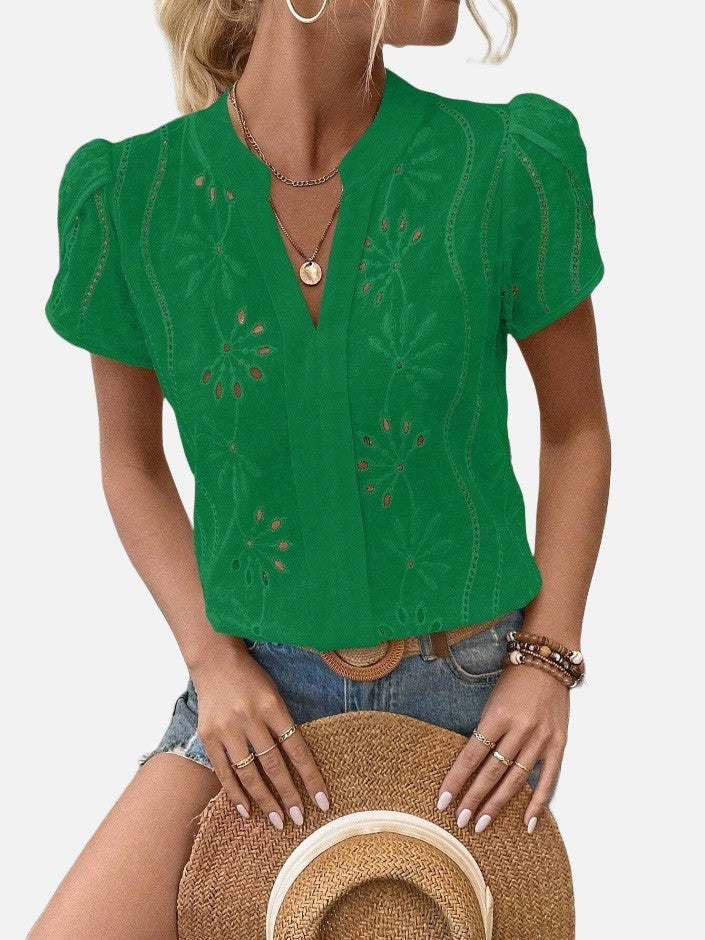 cb1b66dc-c7f7-44e9-97ce-2ae39a1fe43d Women's Solid Color Hollow Embroidered Top - Image 5