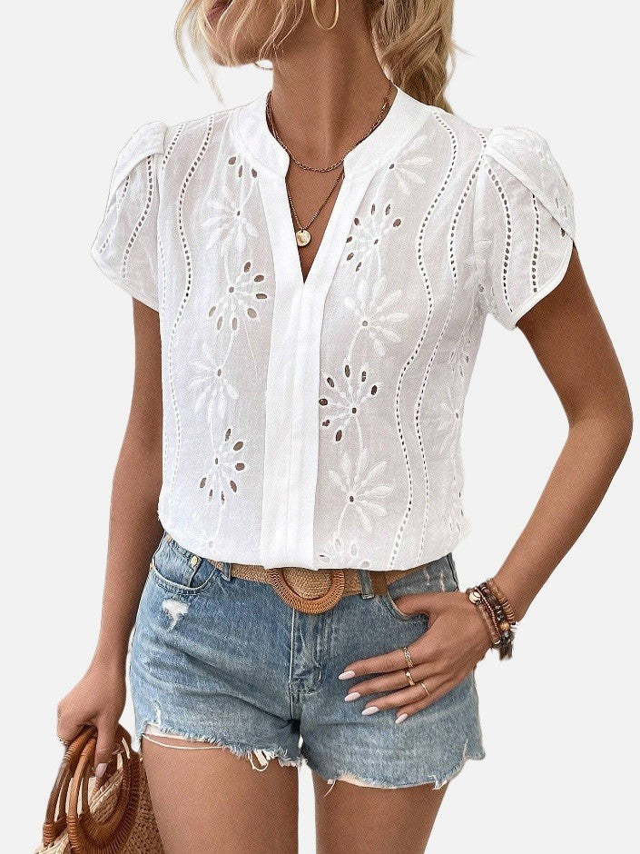d3b1b53d-bb78-4c8c-b8a9-ef7519d71de6 Women's Solid Color Hollow Embroidered Top - Image 12