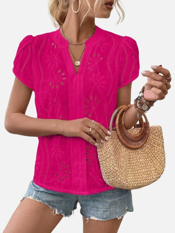 ec6b27aa-ccfc-4c4f-b138-6fbe454b3544 Women's Solid Color Hollow Embroidered Top - Image 8