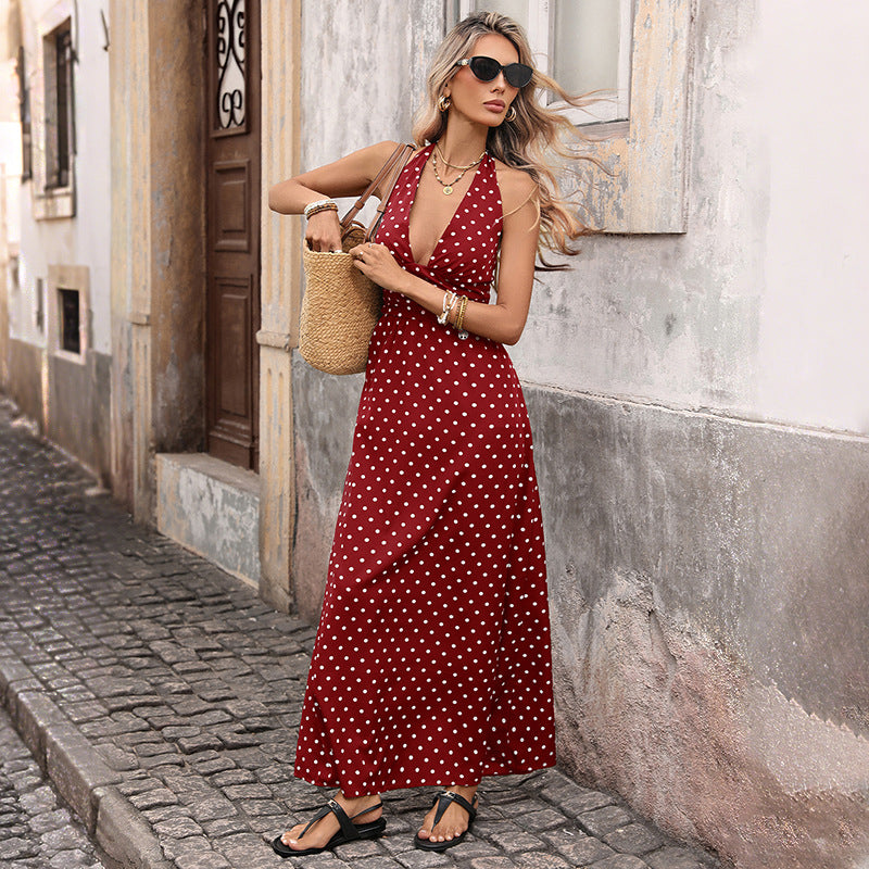 fe234aff-dd95-43ff-b201-3e878a2d240a Casual Dot Slim V-neck Long Dresses For Women 2026 Fashion Summer Women's A-Line Midi Dress Elegant Vintage Dresses - Image 7